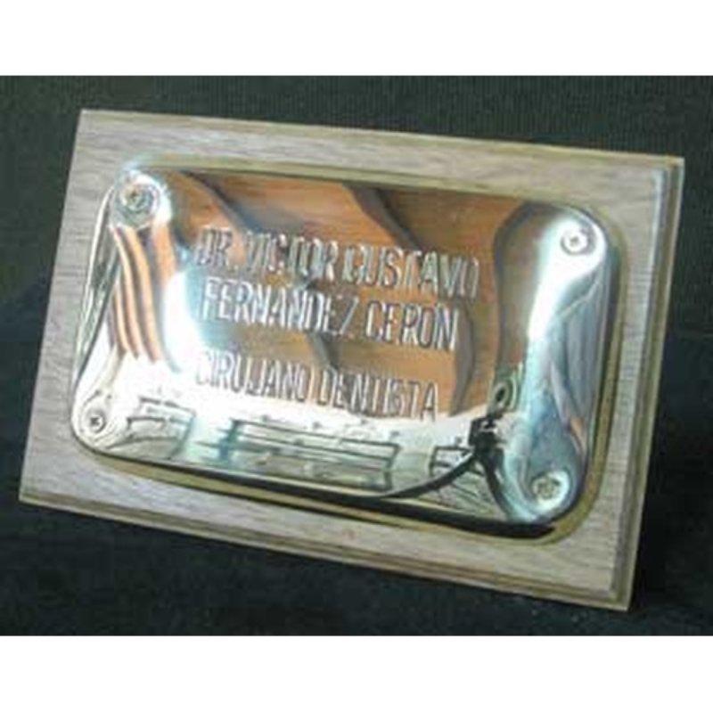 Placa Profesional de Madera y Metal Bombé